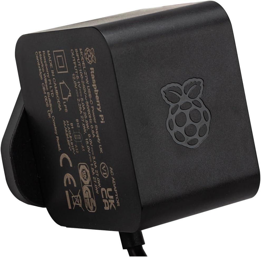 Alimentatore ufficiale Raspberry Pi 5 USB-C da 27 W, USB-C Power Supply, nero