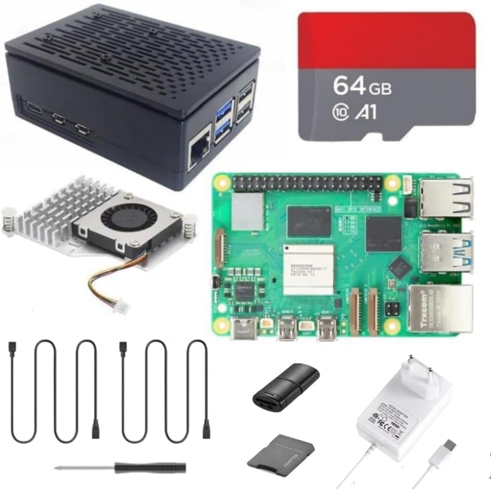 Vemico Raspberry Pi 5 8GB Starter Kit Raspberry Pi 5 8GB di RAM con Scheda da 64GB 2 Cavi HD OUT