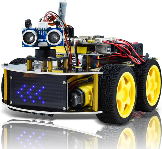 KEYESTUDIO 4WD Robot Car Starter Kit per Arduino R3, Bluetooth IR Remote Control, Line Follow, Evitare ostacoli,