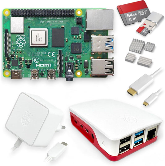 Raspberry Pi 4 4 GB Starter Kit | Alimentatore USB-C 15W | Alloggiamento | Scheda SD da 64 GB