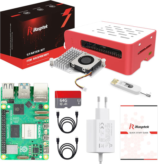 iRasptek Raspberry Pi 5 8GB RAM Starter Kit - Edizione OS-Bookworm da 64GB preinstallata