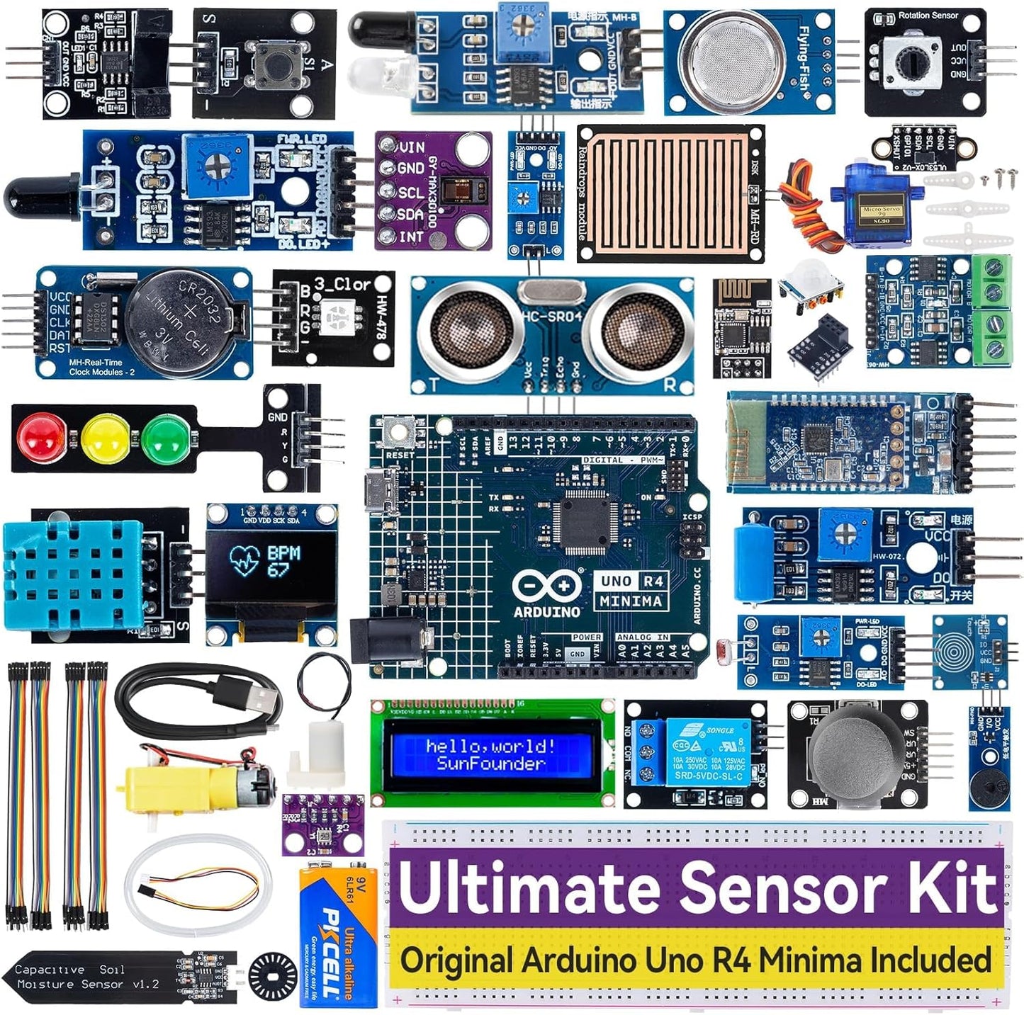 SunFounder Ultimate Sensor Kit con Arduino Uno R4 Minima originale, progetti di sensori intelligenti IoT e di base con tutorial online,