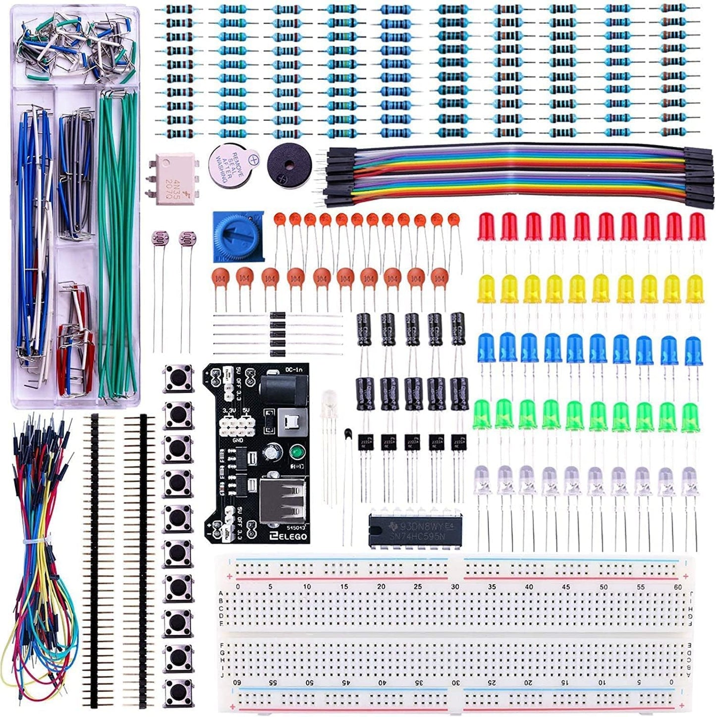 ELEGOO Kit Elettronico con Breadboard di 830 Punti, Cavetti, i  Modulo Alimentazione, Potenziometri per Raspberry P