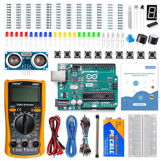 SunFounder Beginner's Lab Starter Kit con originale Arduino Uno REV3 Board Multimetro Basic to Advance 25 progetti